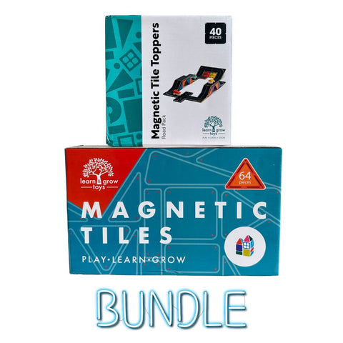 BUNDLE DEAL Learn & Grow Toys 40 piece Magnetic Road Topper set + 64 piece Magnetic Tiles set