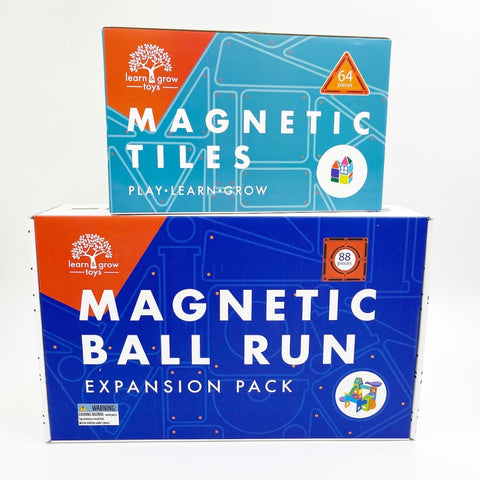 BUNDLE DEAL Learn & Grow Toys Magnetic Rainbow Ball Run + 64 Piece Tiles