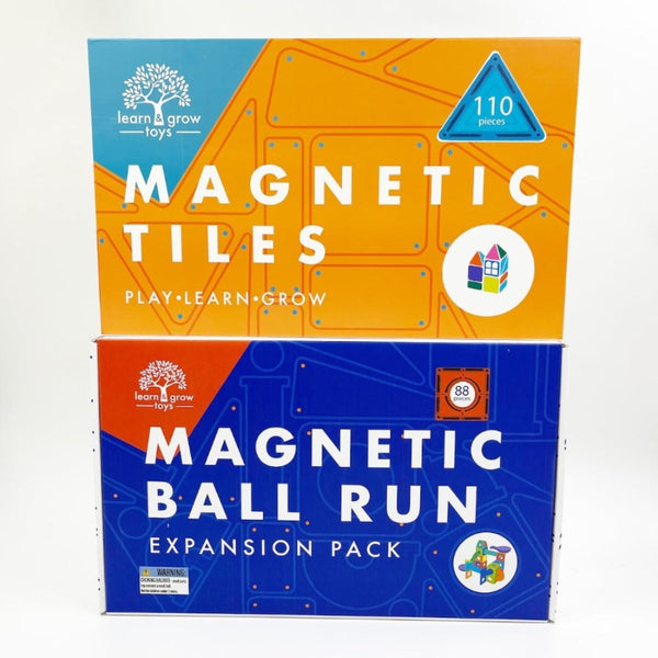 BUNDLE DEAL Learn & Grow Toys Magnetic Rainbow Ball Run + 110 Piece Tiles