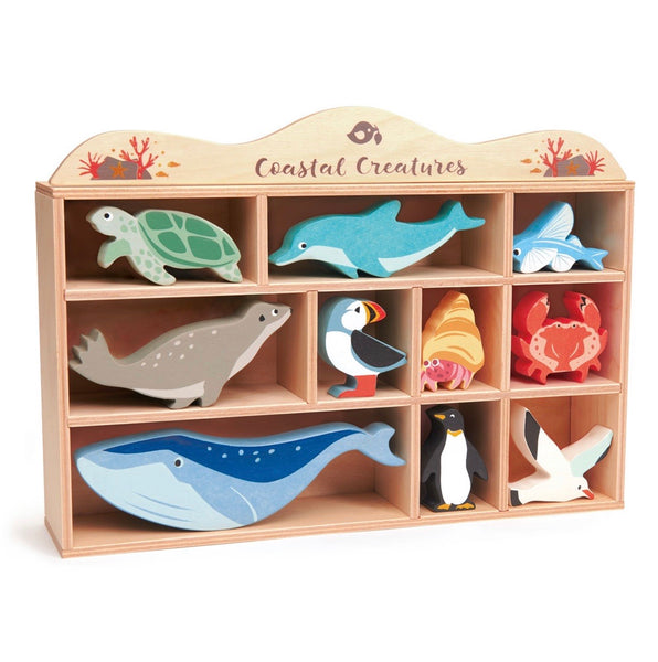CLEARANCE AS-IS Coastal Creatures With Display Wood Shelf
