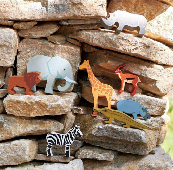 Safari Animals + Display Wood Shelf with Footprints