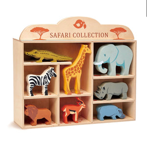 Safari Animals + Display Wood Shelf with Footprints