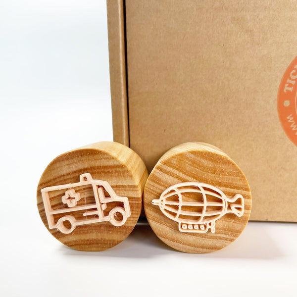 Vehicles Wooden Stamps Playdough Kit 2
